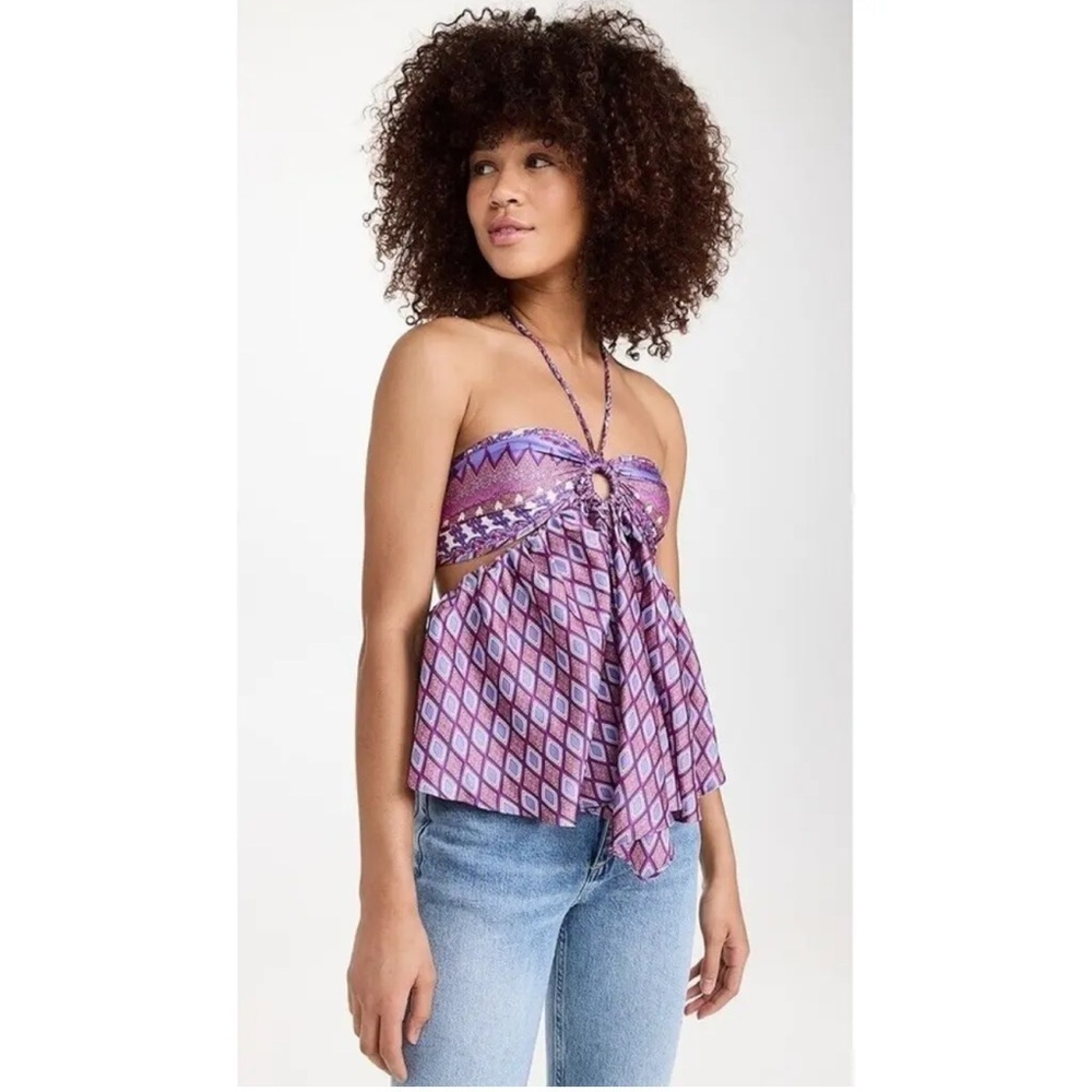 NWT MISA Los Angeles $320 Women's Purple Violeta Geometric-print Halter Top L